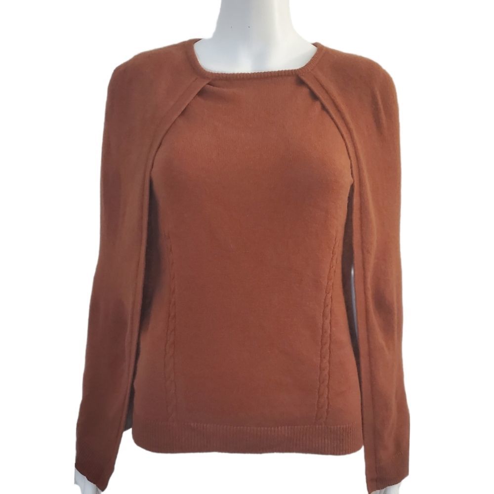 Cullen Cashmere Rust Tank with Attached Cape Cardigan Orange Brown